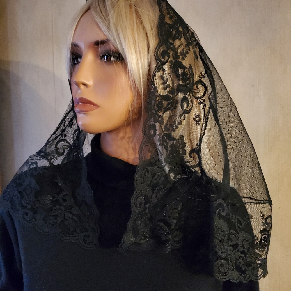 Our Lady of Perpetual Help Embroidered Mantilla Chapel Veil Catholic Virgin Mary - Picture 2 of 6